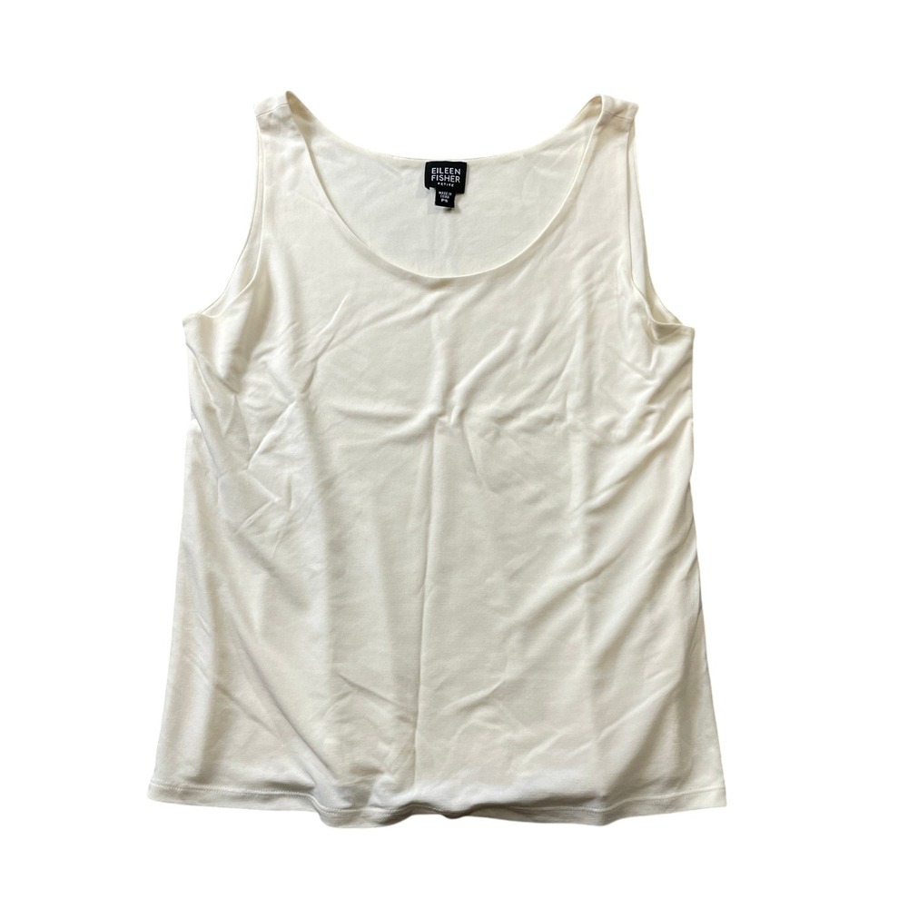 Eileen Fisher Petite Small Cream Tank 100% Silk Sleeveless Scoop Neck Ivory PS